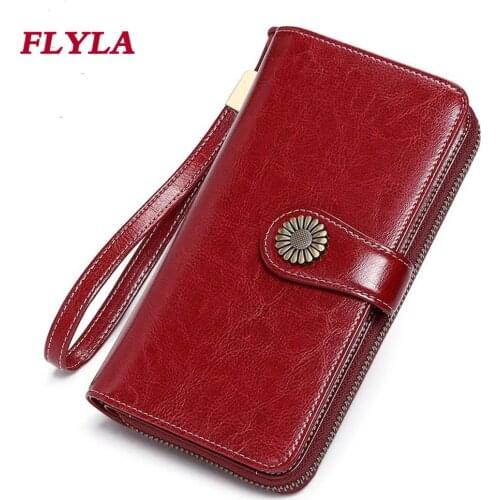RFID Anti-theft Brush Womens Wallet Long Genuine Leather Wallet Large Capacity Single Zipper Womens Clutch