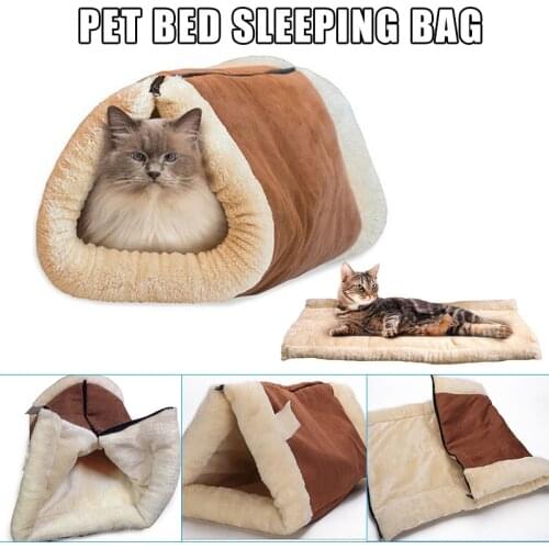 Cat Beds Indoor Self Warming 2-in-1 Fleece Tunnel Tube Cave Pets Sleep Zone Cuddle Burrow Cozy Covered Mat for Cats JS22