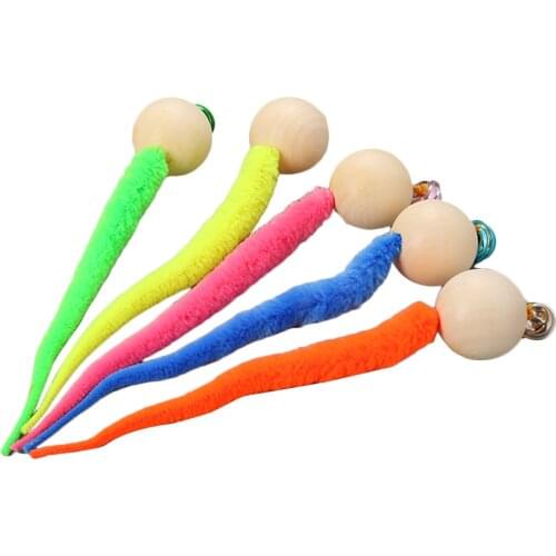Colorful Caterpillar Cat Toy Wooden Beads Snake Tail Wiggly Simulation Worm Cats Toy Colored Cat Worms Ball Chewing Cat Supplies