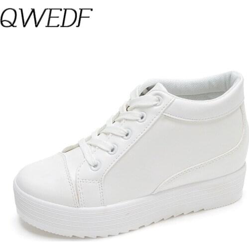 2019 High Heels Women Platform Wedge Sneakers shoes fashion Ladies Leather White Shoes Female Krasovki Tenis Feminino U8-91