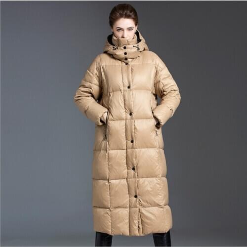 Female Khaki Hooded Winter Down Jacket Women 90% White Duck Down coats Thick Warm Parka Female Long Snow Coat black clothes lady