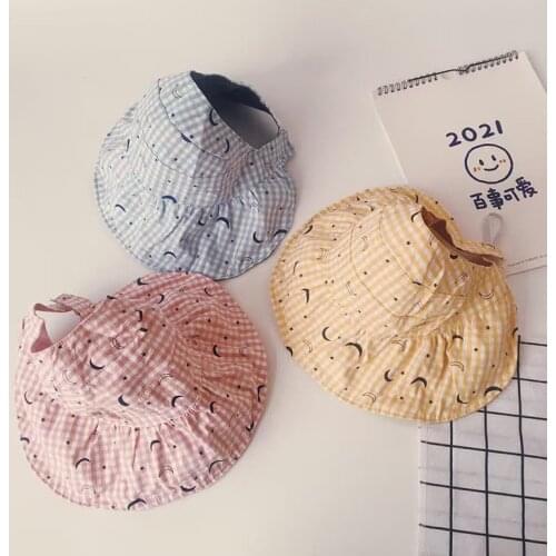 Summer Baby Sun Hats Lovely Star Moon Pattern Empty Top Hat Kids Boys Girls Sunscreen Visor Caps Cotton Hollow Hat