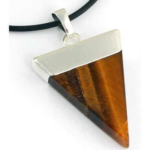 Trendy-beads Simple Style Silver Plated Natural Tiger Eye Stone Geometric Pendant Fashion Jewelry