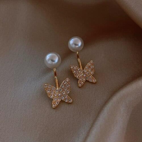 Zeojrlly Trendy Bowknot Women Dangle Earrings Korean Simple Water Butterfly Pearl Earrings For Girls Elegant Jewelry