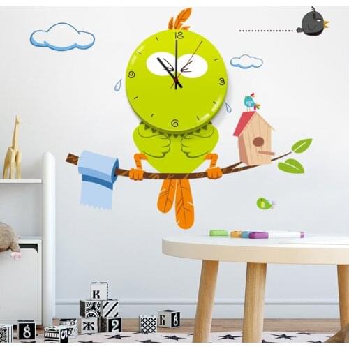 DIY Cartoon Wall Clock Childrens Room Decorated Punch-free Wall Clock Household Living Room Clock Ornaments Are Modern
