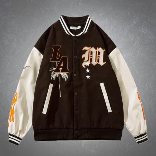Harajuku Letter Embroidery Patchwork Baseball Jackets Mens High Street Hip Hop Loose Casual Stand Collar Varsity Jacket Unisex
