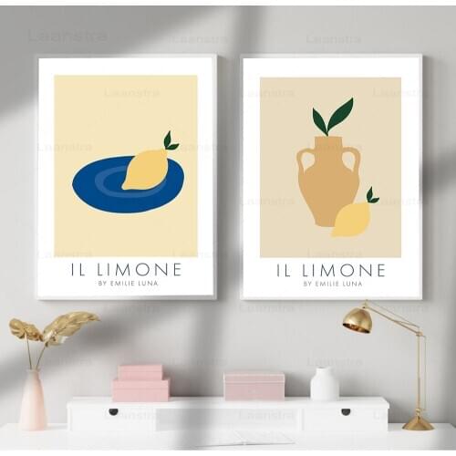 Still Life Canvas Painting Lemon Plate Wall Picture Living Room Decoration Vase Fruit Posters and Prints Simple Wall Art Home