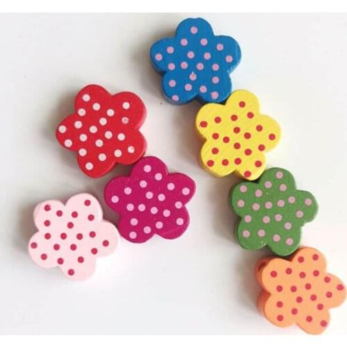 New 16mm Colored Flower-shaped Wooden jewelry DIY Custom Beads for Childrens Toys and Bracelet furniture accessories