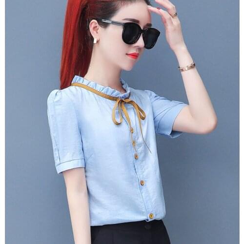 New Design Women Summer Style Chiffon Blouses Lady Girls Ruffles O-Neck Short Sleeve Casual Blusas Shirts DD1931