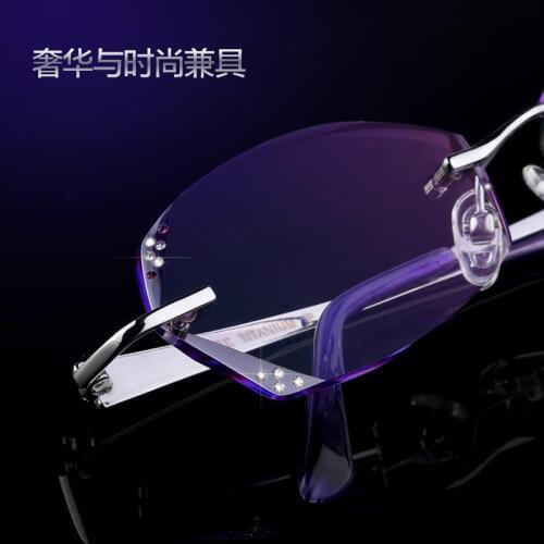 Frame glasses frame female finished titanium rimless glasses frames Korea diamond trimming glasses myopia