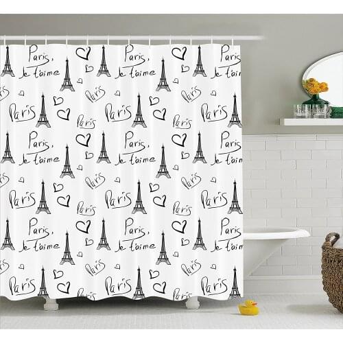 Paris Shower Curtain World Capital City of Love French European Hand Drawn Sketch Eiffel Illustration Waterproof Bath Curtains