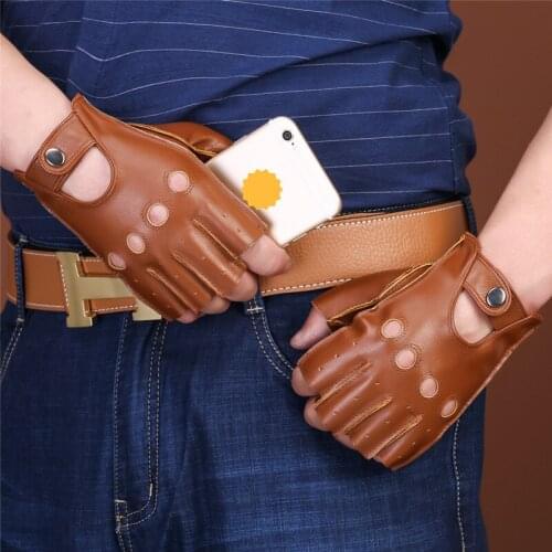 Fitness Half Finger Sheepskin Gloves Mens Four Seasons Thin Sports Driving Riding Tactical Sports Fingerless Sheepskin Gloves