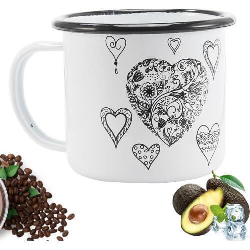 Valentines Day Simple Black Edge Enameled Cup, Patterned Milk Mug, Household Coffee Cup