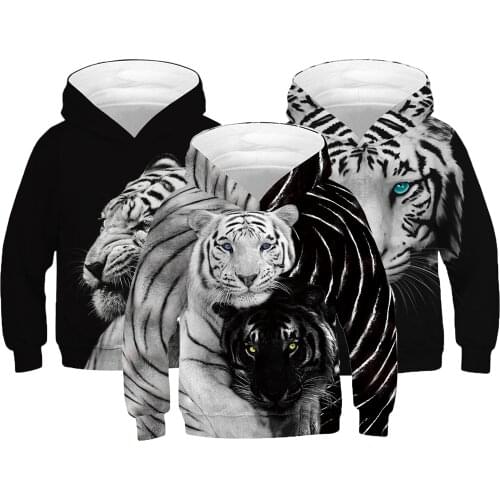 4-12 Years Boys Hooded Sweatshirt Spring 3D Print Tiger And Wolf Hooded Coats For Boys Kids Teens Clothing Children outerwear