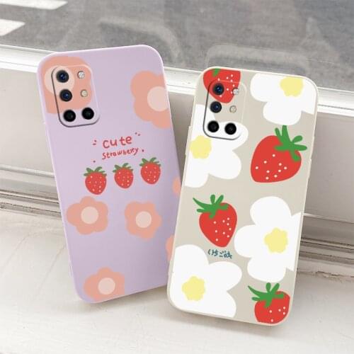 Strawberry Flowers Square Lens Protection Case For Oneplus 8t Soft Liquid Silicone Phone Cover For 9 9pro 9r pro Case Coque