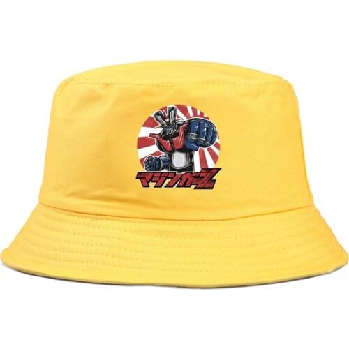 Panama Bucket Hat Men Women Mazinger Z Print summer Hat Hip Hop Fishing Fisherman Hat FOR BOY GIRLS