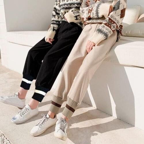 Autumn and Winter Oversized Thick Woolen Wide-leg Pants Women Loose Harem Pants Nine-point Straight Casual Pants Trend