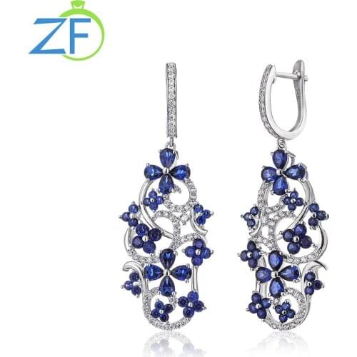 GZ ZONGFA Design Shining Blue Gemstone Wedding Luxury Custom Elegant Big Drop Earrings For Women