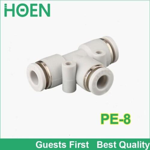 100pcs white color best PE8 8mm tee fitting Pneumatic quick jiont connector push in tube fittings PE-4 PE-6 PE-8 PE-10 PE-12