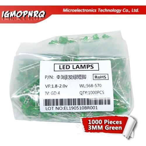 1000pcs Green light-emitting diodes Green turn Green 3mm led