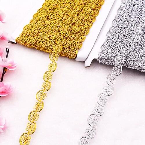 YACKALASI 12 Yds/Lot Gold Crochet Lace Vintage Decoration Dance Stage Ribbon Braid Embroidery Trims S Lace Trim Gold Band 1.5cm