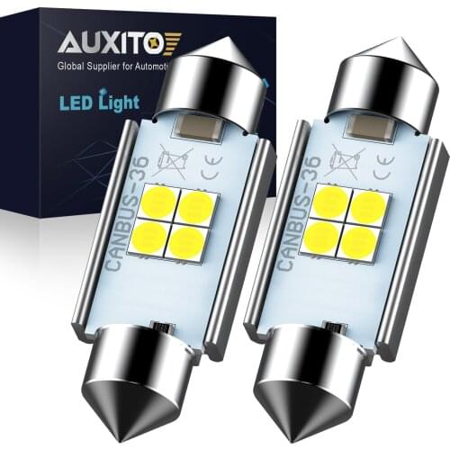 AUXITO 2Pcs Festoon 31mm 36mm 41mm C5W C10W LED Bulb For Car Interior Reading Light Dome Lamp License Plate Light 6000K 12v