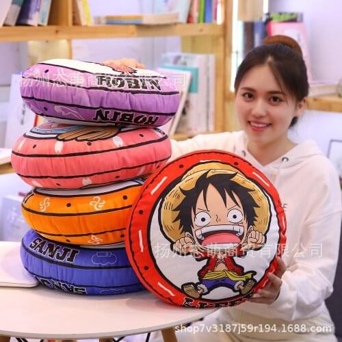 40CM One Piece Monkey D Luffy Roronoa Zoro Nami Tony Tony Chopper pattern circular pillow Doll Model Bedroom Gift