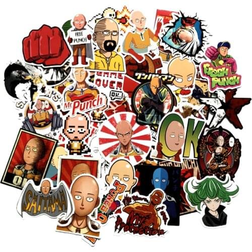 50Pcs One-Punch Man Anime Cartoon Sticker Skateboard Waterproof Trolley Case Laptop Skateboard Stickers Toys Gifts For Kids F3