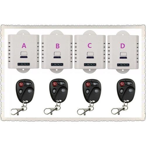 AC85V 110V 220V 240v 1CH Wireless Remote Control System teleswitch 4 transmitter 4 receiver universal gate remote control