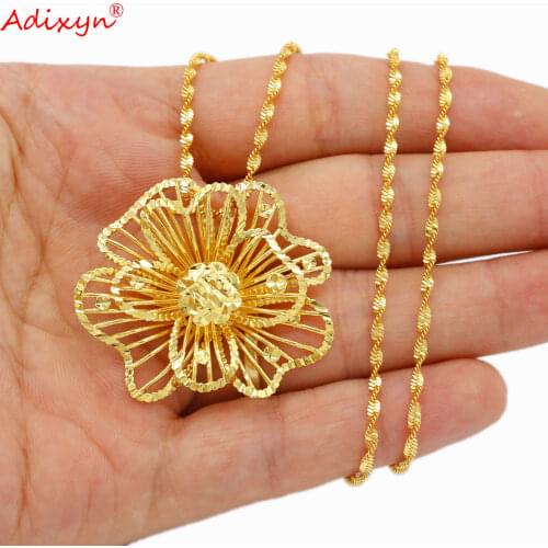 Adixyn Flower Shape Pendant Chokers Chain for Women Gold Color African Jewelry Birthday Party Gifts N06015