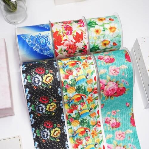 DIY Cartoon Flower Printed Grosgrain Ribbon For Craft Supplies Sewing Accessories 5 Yards. 32529