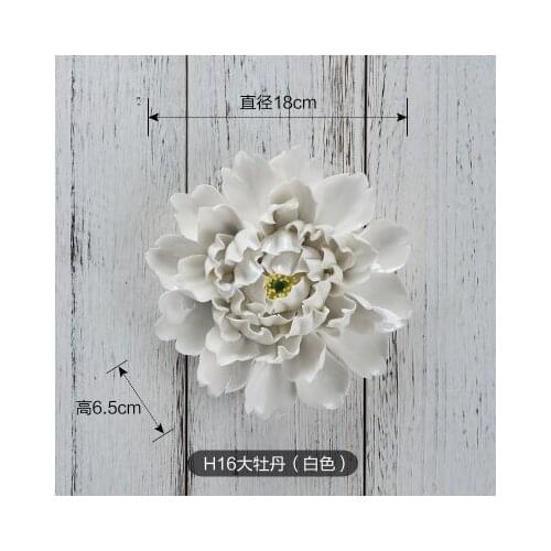 White Peony 3D Sticker Ceramic Hook Wall hangings Living Room Large Size Crafts Wall Stickers TV Background Home Decor Adornmen