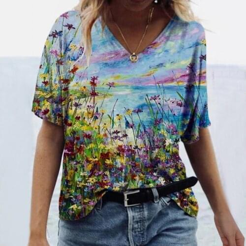 Summer Womens Printed Blouse Short Sleeve V-Neck Blouses Ladies Fashion Casual Pullover Tops Loose Women Clothing Camisas Mujer