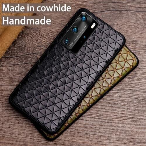 Genuine Leather Phone Case For Huawei Mate 30 20 20X 10 9 P20 P30 P40 Lite P Smatr Pro P10 Plus Natural Cowhide Triangle Cover