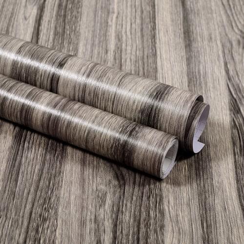 Wood Stripe Solid Color Peel & Stick Films PVC Waterproof Wall Sticker Self-adhesive for Home Doors Cabinets Furnitures Restore