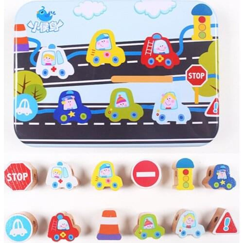 DIY Wooden Beads Baby Animal, Marine Life, Traffic, Fruit Stringing Threading Wooden Educational Children Beaded Educational Toy