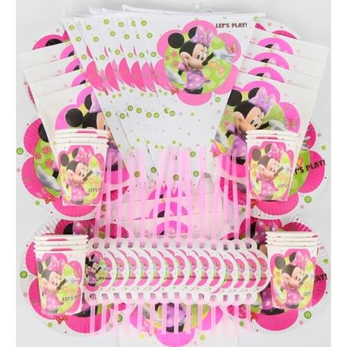 For 20 People Kids Birthday Party Supplies Minnie Mouse Party Decoration Sets Paper Plates Cups Baby Shower Supplies 90pcs