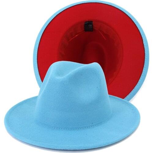 HanXi Double Color Patchwork Wool Felt Jazz Fedoras Hat Women Wedding Luxuary Winter Hat Flat Brim Panama