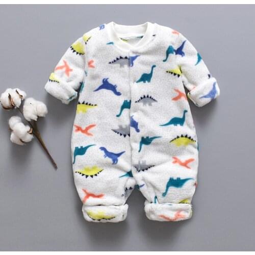 Newborn Infant Baby Cartoon Dinosaur Fleece Warm Romper Jumpsuit Soft Pajamas Long Sleeve Jumpsuit Kids Baby Outfits Clothes