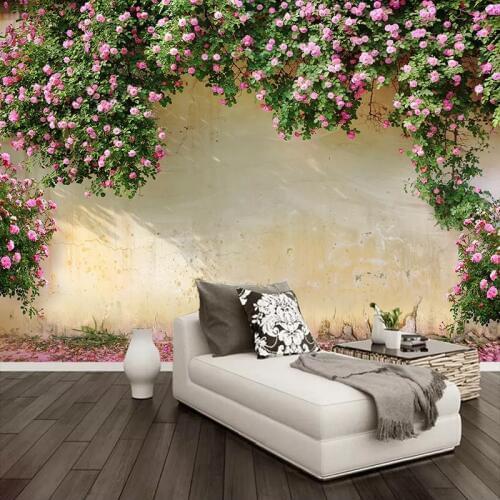 Custom Photo Wall Paper Painting 3D Pink Flower Vine Backdrop Wall Murals Wallpaper For Living Room Kitchen Wall Home Decoration
