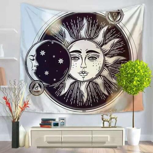 Hippie Mandala Skull Tapestry Wall Hanging Tarot Night Psychedelic Chakra Tapestry Moon World Map Landscape Wall Carpet Blanket