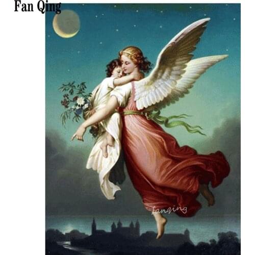 5d Diy Diamond Painting Cross Stitch Religion Diamond Embroidery Angel Mother and son Picture Wall Sticker Full Diamond Mosaic