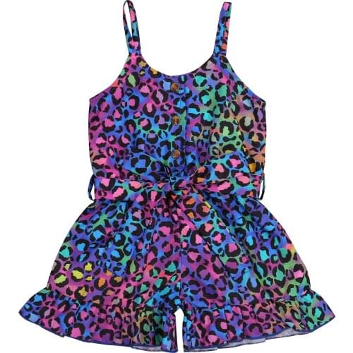 Toddler Girl Strap Sleeveless Romper, Trendy Tie-Dye Leopard Print Button Front Jumpsuit Shorts 1-6T