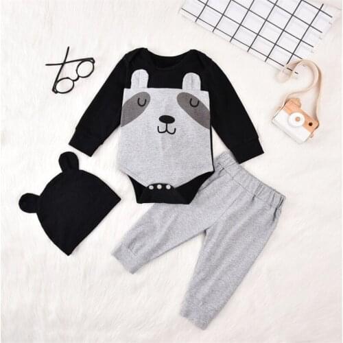 2021 New Baby Boys Cartoon Clothes Set Digger Print Bear Shaped Romper Tops Cute Pants Infant Newborn Outfits 0-12M