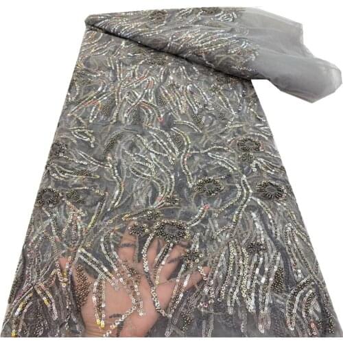 With bead and Sequins Lace Fabric For Dresses Latest French Tulle Lace Fabric High Quality Sequins Lace RF-240