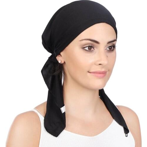 Muslim Turban Night Cap print flowers inner hijabs cap muslim Headscarf Long Tail Bonnet Hat Round Headscarf under hijab caps