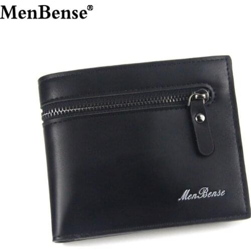 MenBense Men Short Wallet Casual Fashion Business Pure Color Handbag Metal Zipper Credit Card Fathers Day PU Leather Coin Purse