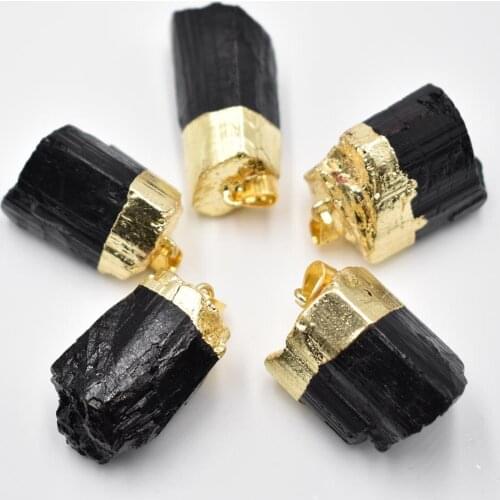 Natural Black Tourmaline Irregular Shape Stone Pendants Reiki Chakra Healing Energy Raw Stone Pendant Jewelry 5pcs/lot Wholesale