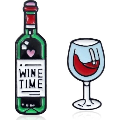 Fashion New Red Wine Bottle Mini Wine Glass Brooch Badge Collection Gift Ladies Men Personality Creative Party Brooch Jewelry