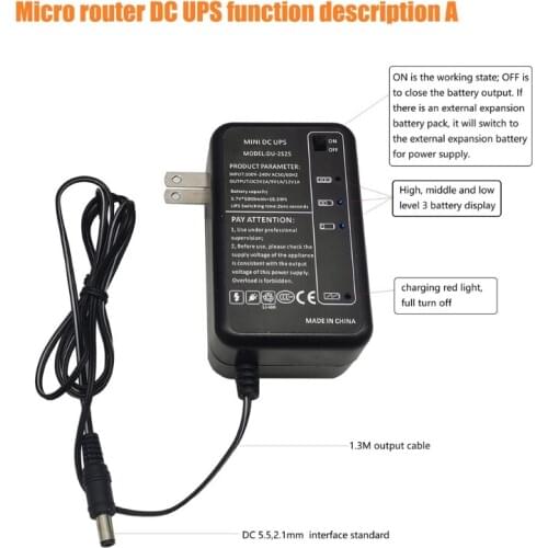 Rechargeable 5000mAh 5V 9V 12V UPS Uninterrupted Backup Power Supply 5.5x5.1mm Output for WiFi Router LED CCTV Camera